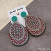 Bohemian wood earrings women's personality exaggerated print flower stud earrings vacation versatile temperament earrings