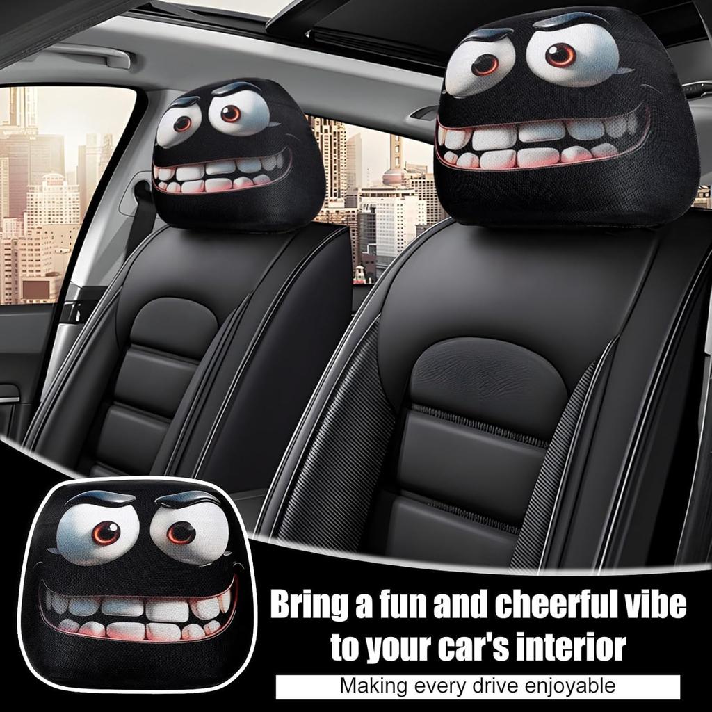 4PCS Funny Cartoon Car Headrest Covers, Cute Funny Cartoon Eyes Car Headrest Covers, CarSeat Head Rest Protector For Auto Front Seat Rest Decoration,