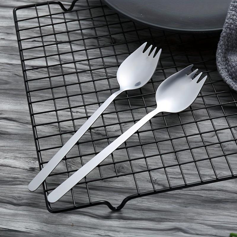 1pc Stainless Steel Long Handle Fork Spoon Integrated Spoon Tableware Set-Creative Household Salad Spoon Student Fruit Spoon