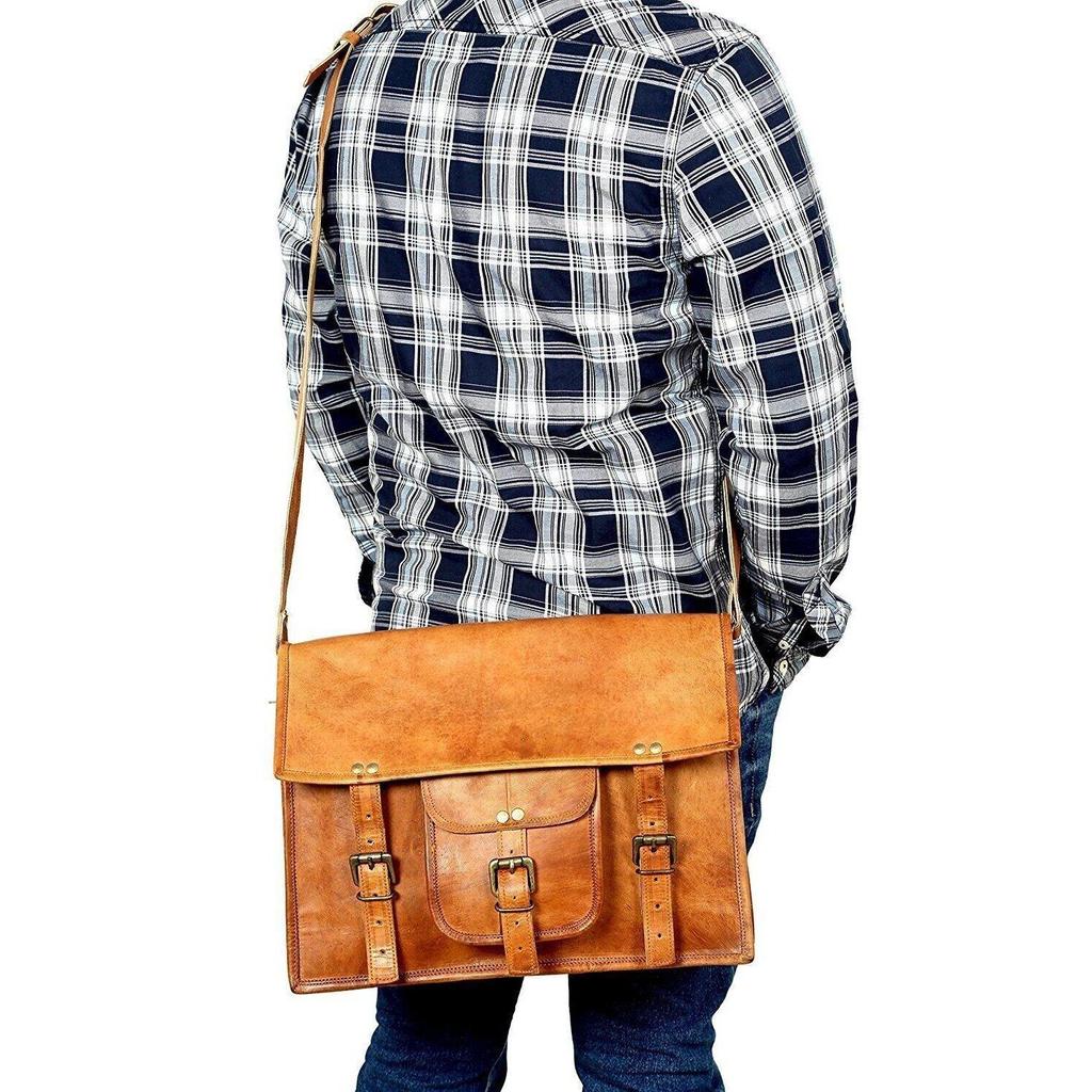 Mens Goat Vintage Brown Leather Messenger Bag Shoulder Laptop Briefcase