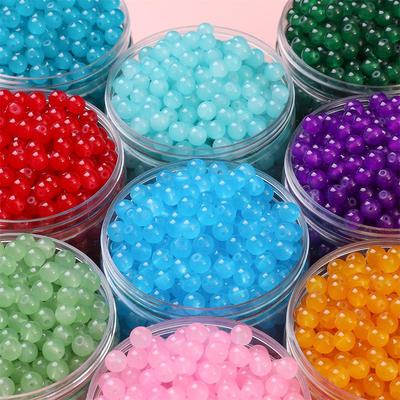 Cuentas Redondas de Vidrio de Imitación Jade de Color Sólido de 6/8 mm para Hacer Pulseras DIY