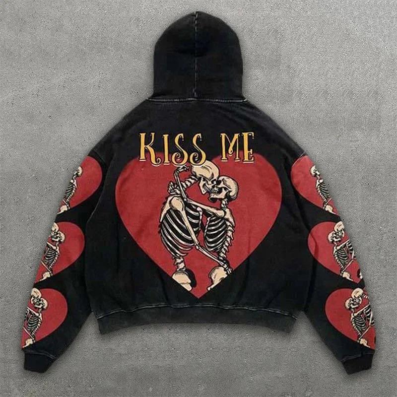 Spring and Autumn American Retro Skull Skull Skeleton Series 3D Digital Printing Trend Hoodie Sweater
