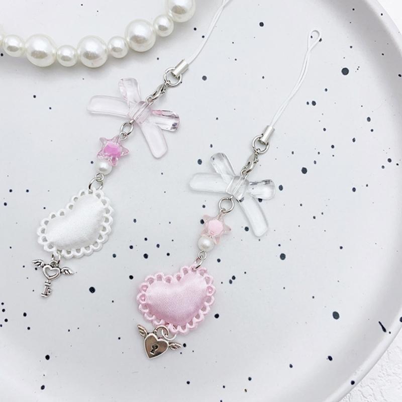Fashion Heart Bowknot Star Hanging Pendant Phone Charm Lanyard Pocket Keychain Strap Bag Decoration Wallet Pendants