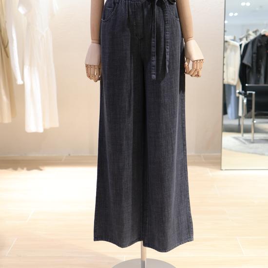 V253PSA919 Waist Banded Wide Denim Pants