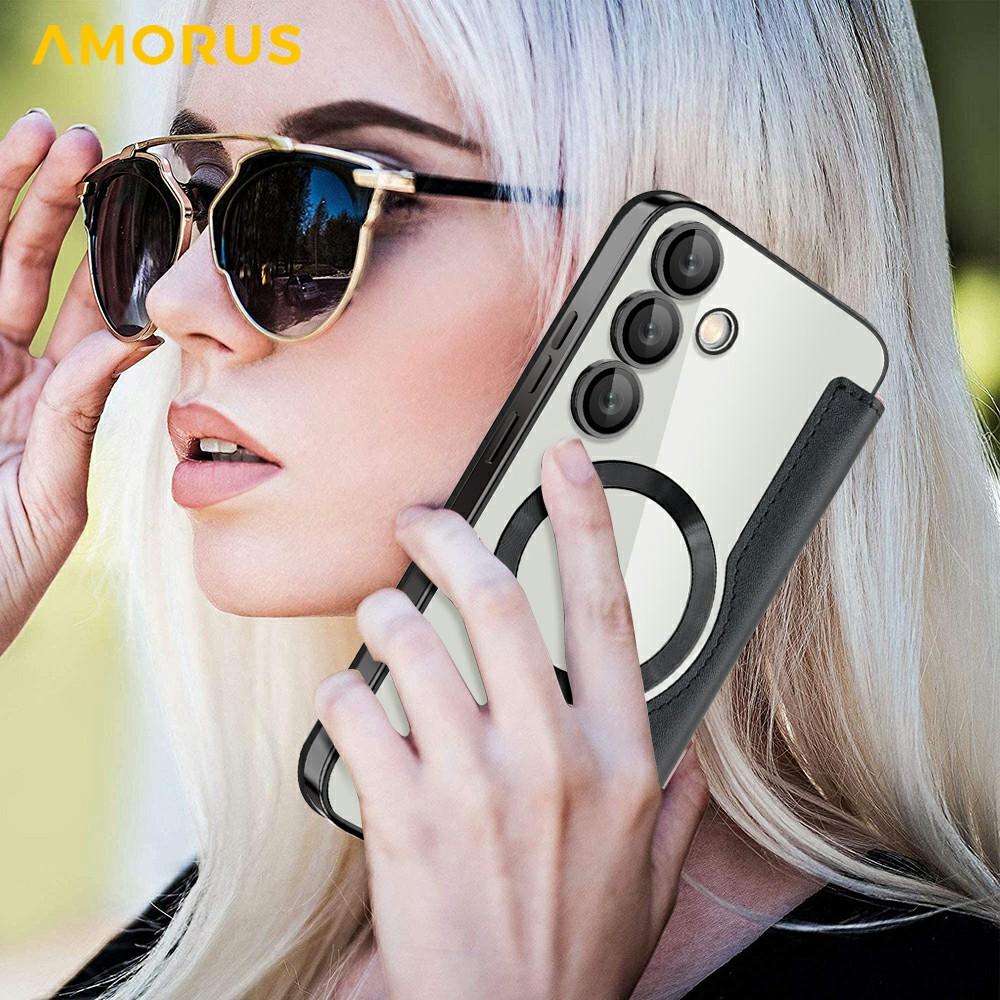 For Samsung Galaxy S24 FE Case Compatible with MagSafe RFID Blocking Card Holder Leather Phone Cover