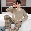 Men Pajama Sets Cotton Pijama Turn-down Collar Sleepwear Long Sleeve Spring Nightwear Male 2 Pieces Set Homewear