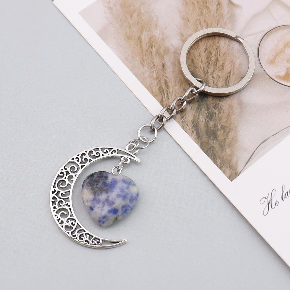 Natural Crystal Stone Love Moon Handmade Winding Pendant Keychain Bag Pendant Love Keyring K69