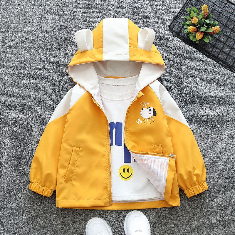 Chaqueta con Capucha Estampado de Perro de Dibujos Animados para Niños Niños y Niñas Impermeable Cortavientos Bloque de Color Cremallera Ropa de Abrigo Para Primavera y Otoño