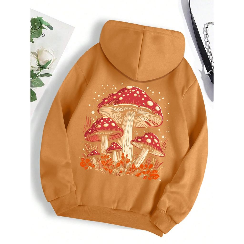 Red mushroom personality graphic hoodie ladies Harajuku casual sweatshirt fashion hooded autumn