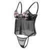 [LittleForBig] Women's 2-Piece Striped Lingerie Set (Romantic) - Lace Halter and T-Back, Size XL
