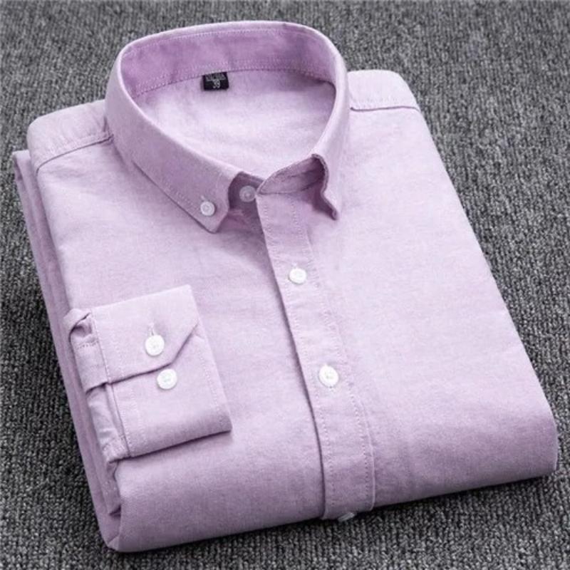 S-6XL Oxford Shirts for Men Long Sleeve Pure Cotton Solid Stripe Leisure Embroidered Horse Streetwear Business Plain Office 6XL