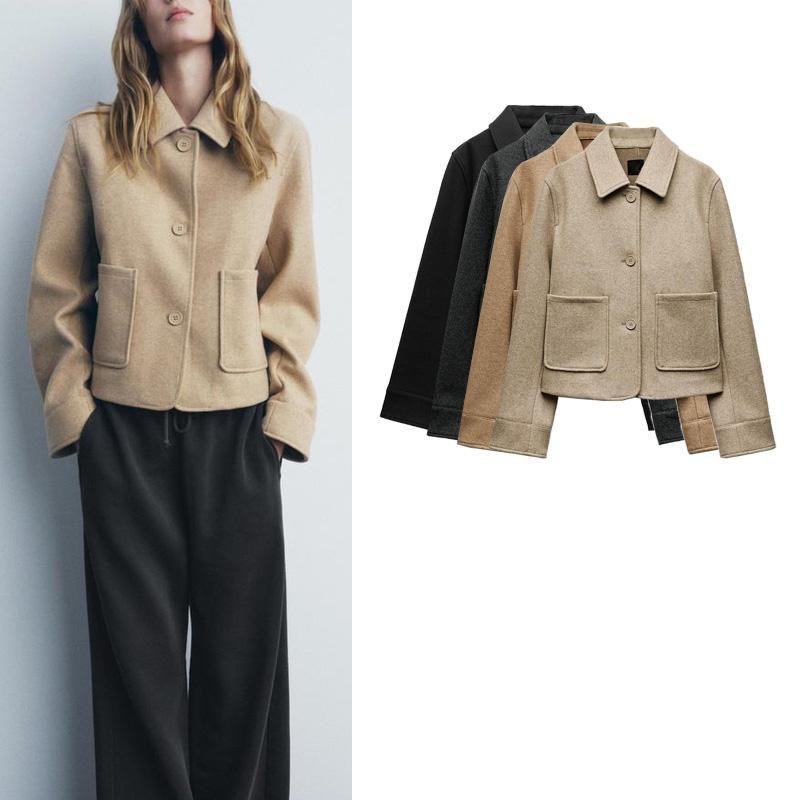 Fall and Winter New Women's Clothing Fashion Air Outlet Pocket Decoration Soft Lapel Long Sleeves Single Breasted Outwear 5070469