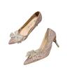 Large Size Bridesmaid Shoes Fattened Feet Wide Silver French Crystal Bridal Shoes Hepburn Style Evening Dress Women's Shoes High Heels