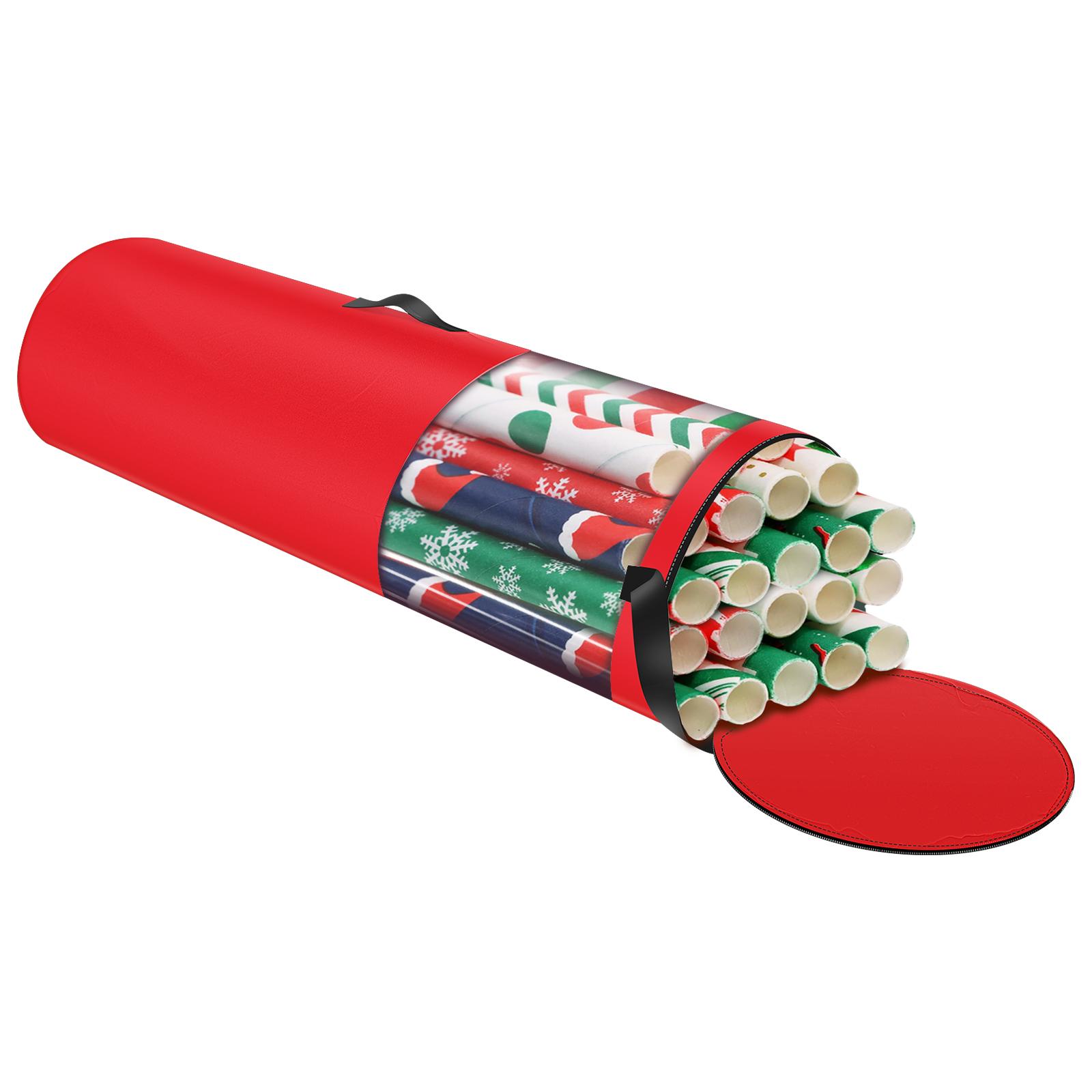 

40-дюймовый мешок для хранения упаковочной бумаги, водонепроницаемая ткань Оксфорд, органайзер для рождественской подарочной упаковки с ручками, вмещает до 24 рулонов красный