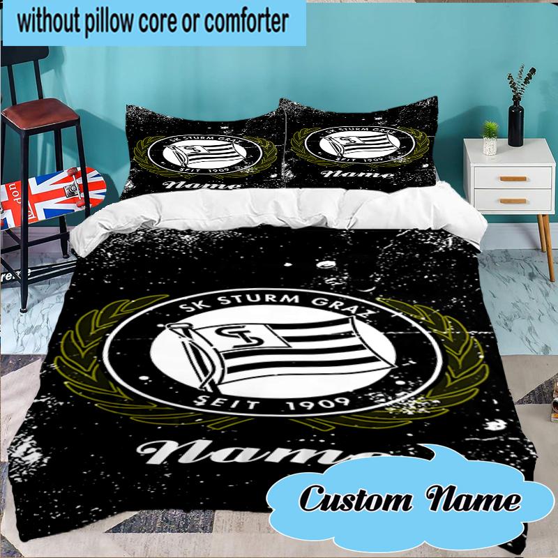 Custom Name Sturm Graz Crest Emblem Bedding Set 3pcs, Bedding Set Including 1pc Duvet Cover And 2pcs Pillowcases for Bedroom, Dormitory Gift