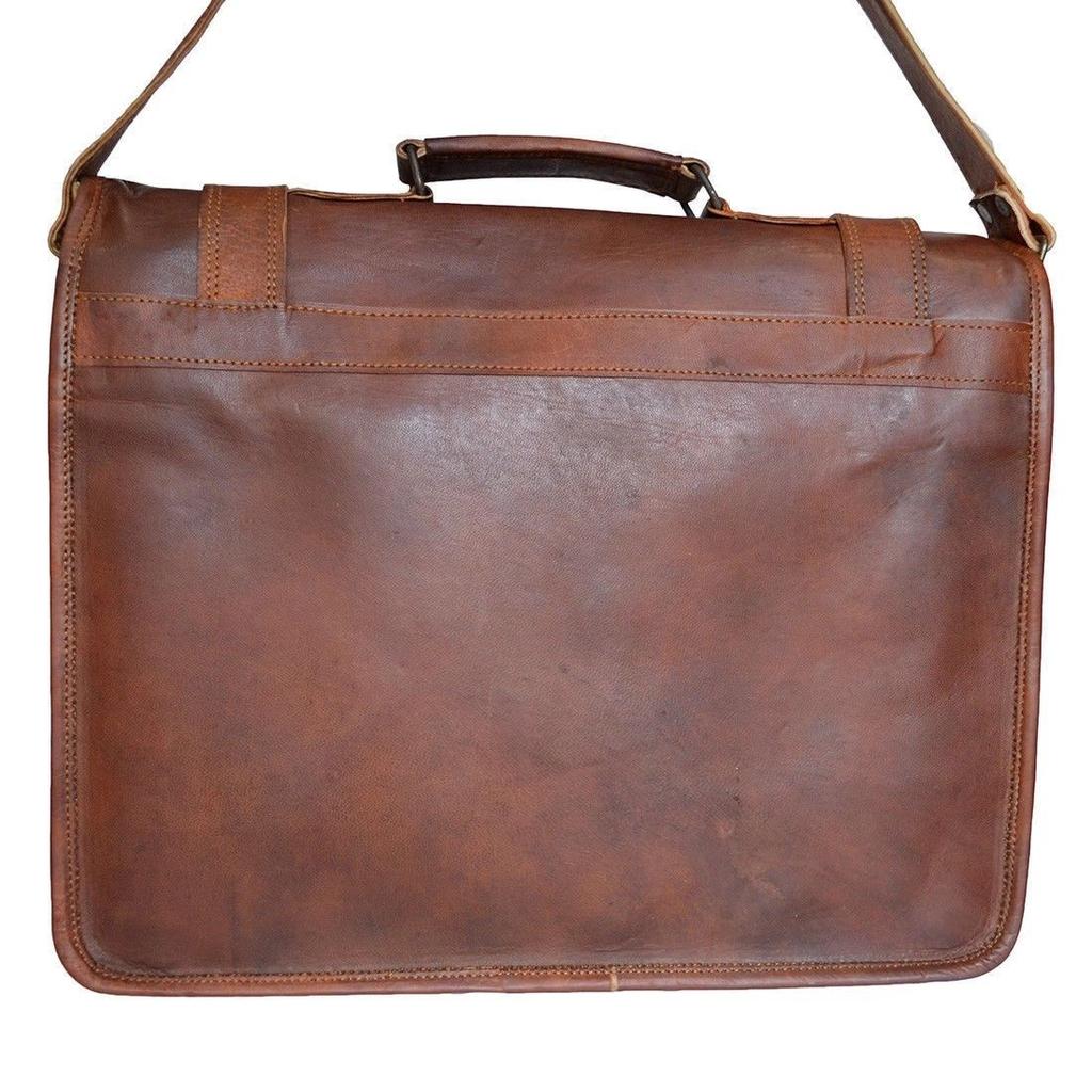 Leather Messenger Bag Shoulder Laptop Bag Briefcase Men's Soft Goat