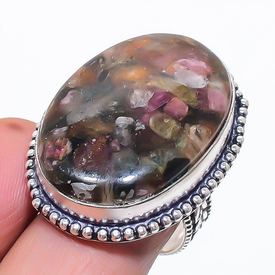 Natural Watermelon Tourmaline 925 Sterling Silver Jewelry Ring Size 8 c8l47