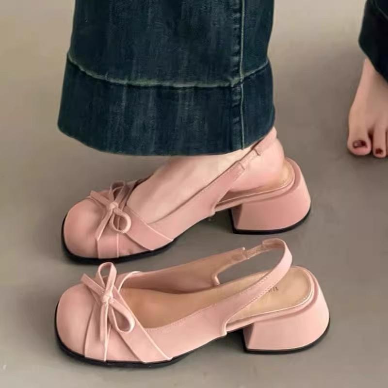 Bow Bag Head Sandals Women's Summer New High Heels Gentle Empty Thick Heel Single Shoes