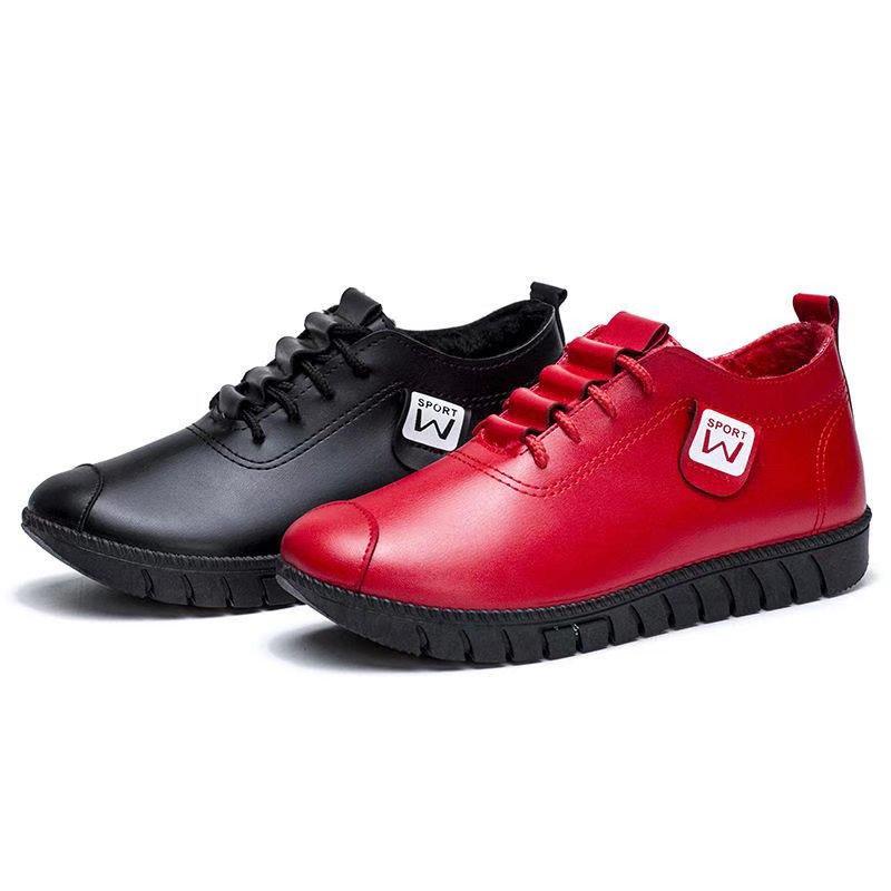 Women's Plus Size Sporty Leather Slip-On Loafers with Elastic Laces