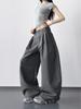 2026 Women's Spring High-Waisted Grey Wide-Leg Suit Pants - Loose, Slimming, Long, Drapey Casual Fit