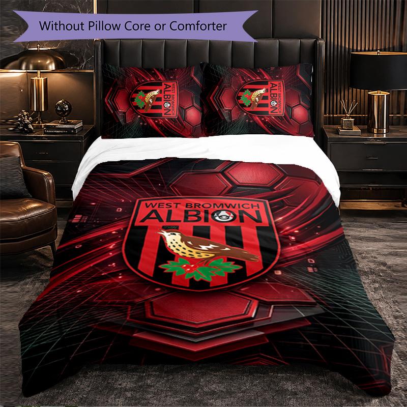 West Bromwich Albion Football 3 Piece Bedding Set Soft Duvet Cover Set with Pillowcases Printed Bedroom Decor Set for Home