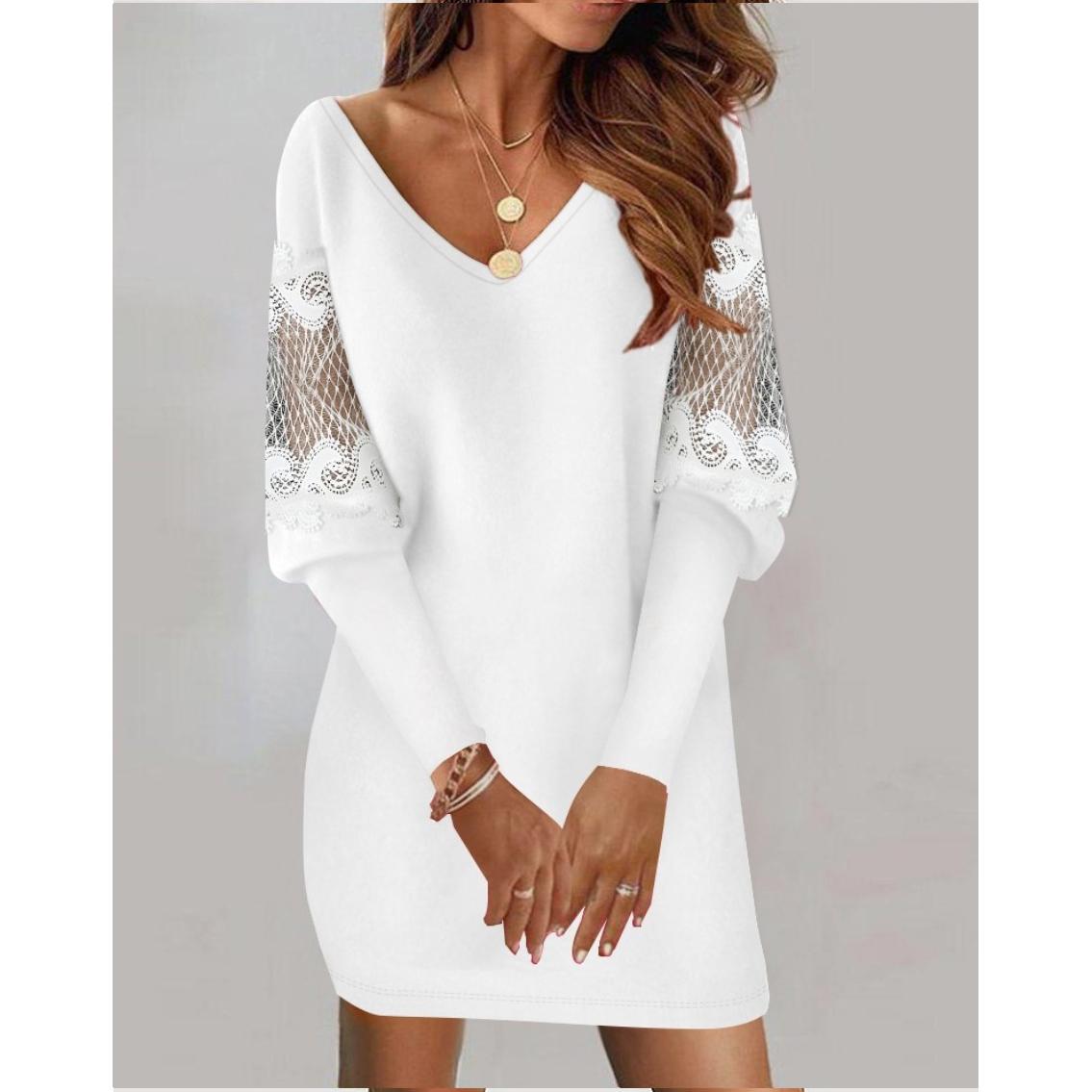 

Осеннее новое стильное платье с V-образным вырезом и длинными рукавами с кружевной отделкой для женщин M