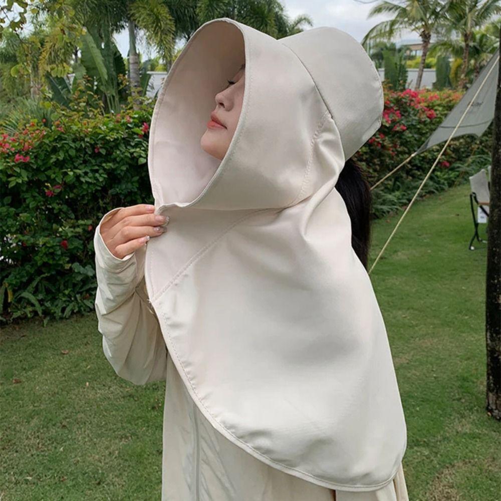 Wind Proof Large Brim Sun Hat Solid Color Sun Protection Cap Extended Fisherman's Caps  Summer