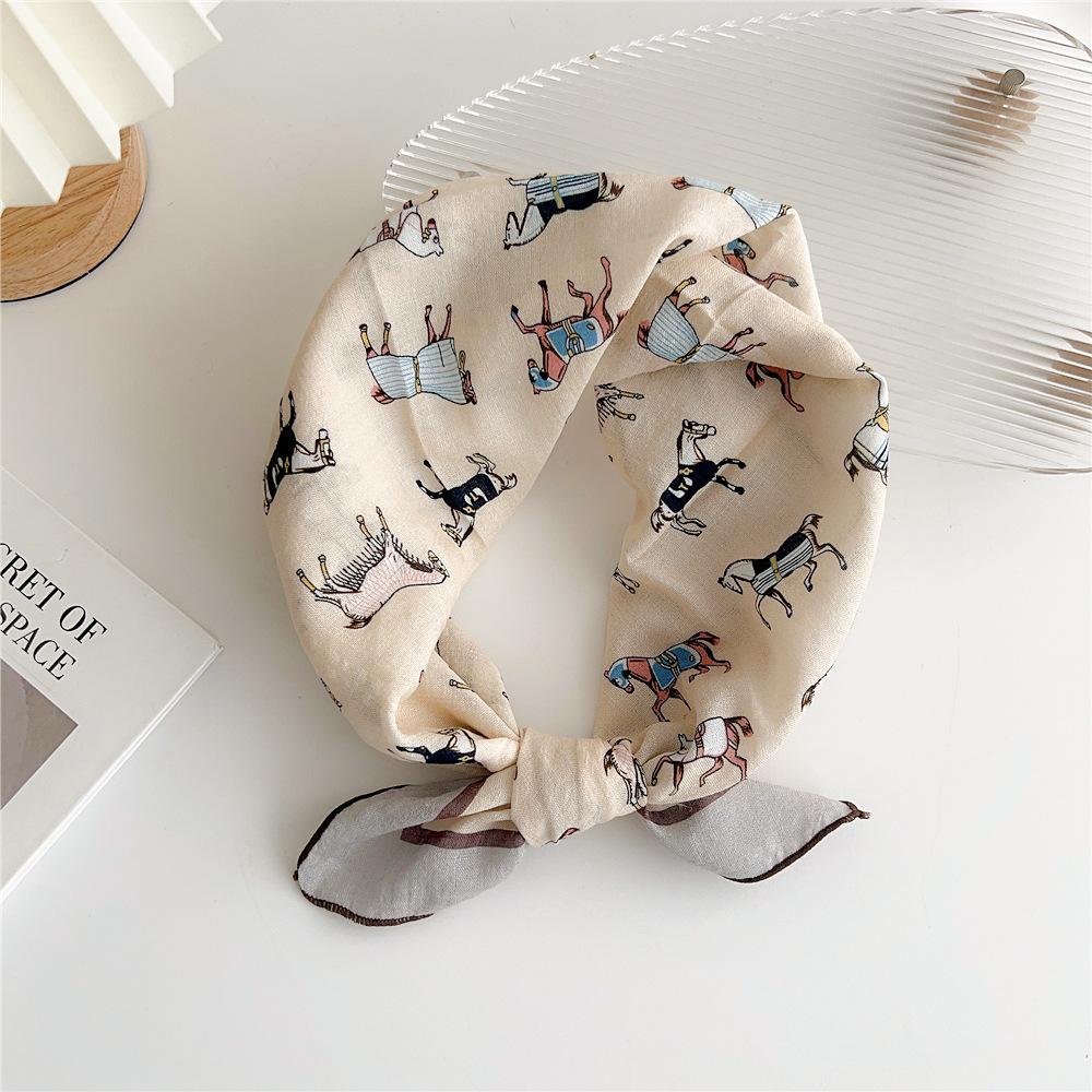 Cotton And Linen Small Square Scarf Silk Scarf Women'S Spring And Autumn New Style Artistic And Versatile Fashionable Temperament Headband Scarf