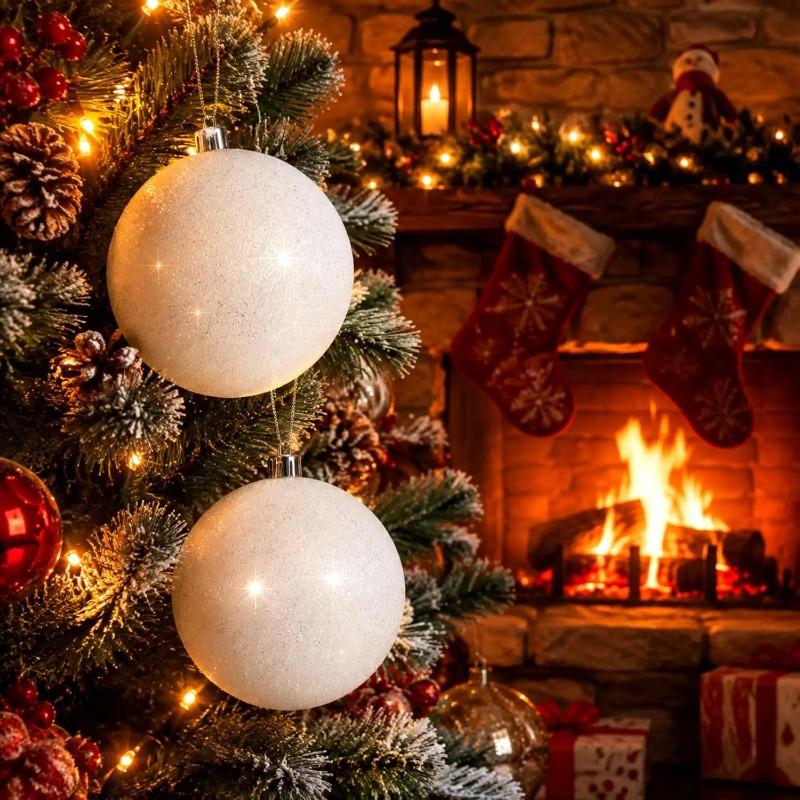 6cm Glitter Christmas Balls Box Set Mini Round Plastic Hanging Baubles Decor Home Party Xmas Tree Pendant Ornaments Supplies