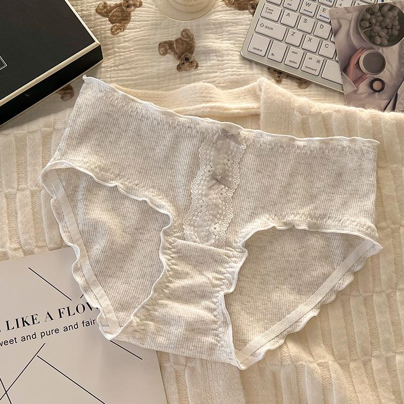 Plus Size Women's Bow-checked Wooden Ear Side Skin Friendly Cotton Crotch Waist Panties