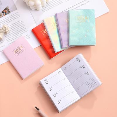 A7 2024 English Planner Faux Leather Hardcover 120 Pages Paper Proof Ink Mini Journal Dairy Pocket Notebook Student Supplies