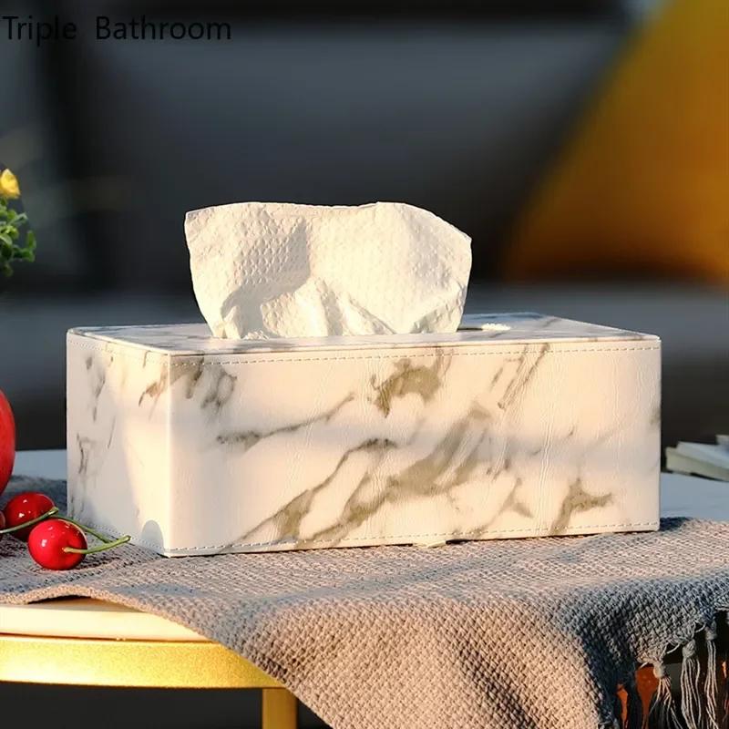 Nordic Marbling Leather Tissue Boxs Living Room Bedroom Desktop Tissue Holder Bathroom Draw Paper Storage Box Home Decoration
