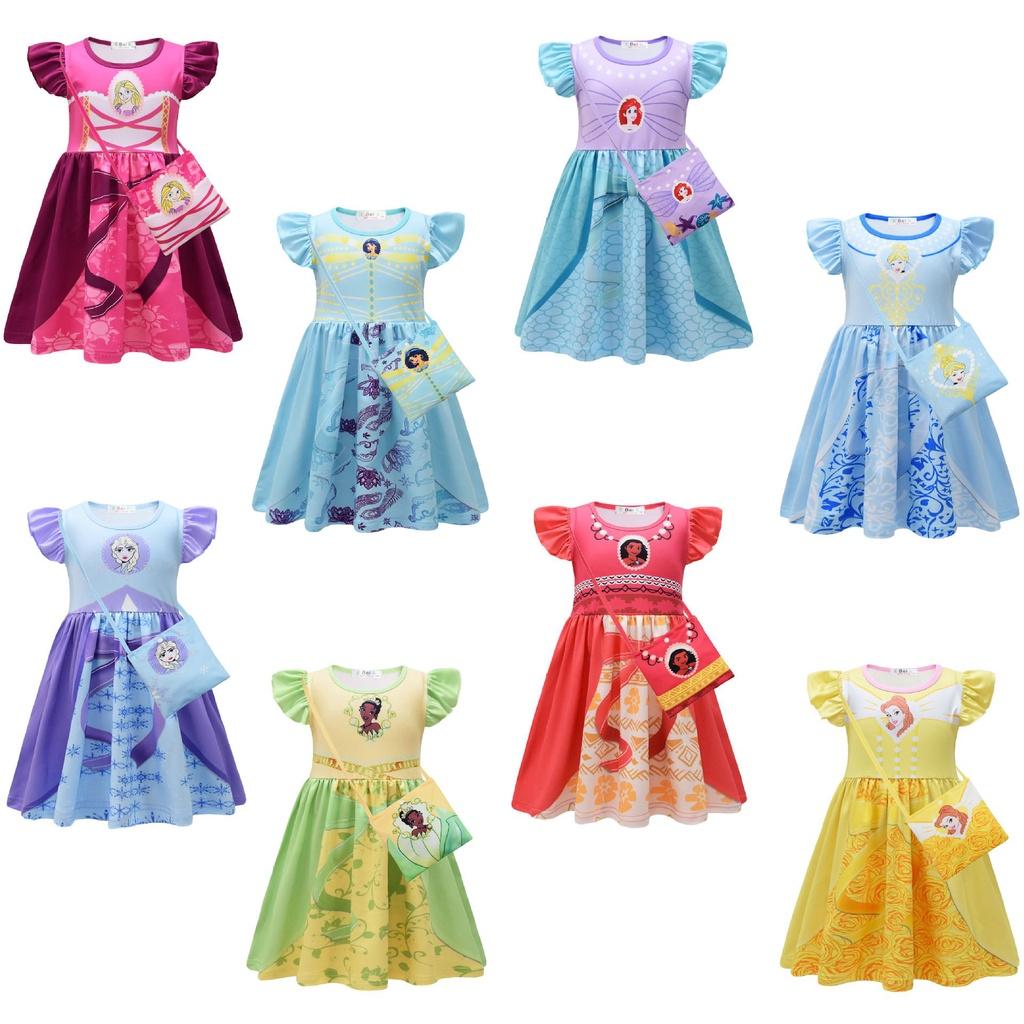 Disney Princess Dress Belle Ariel Elsa Cosplay Bag Halloween Party Costume