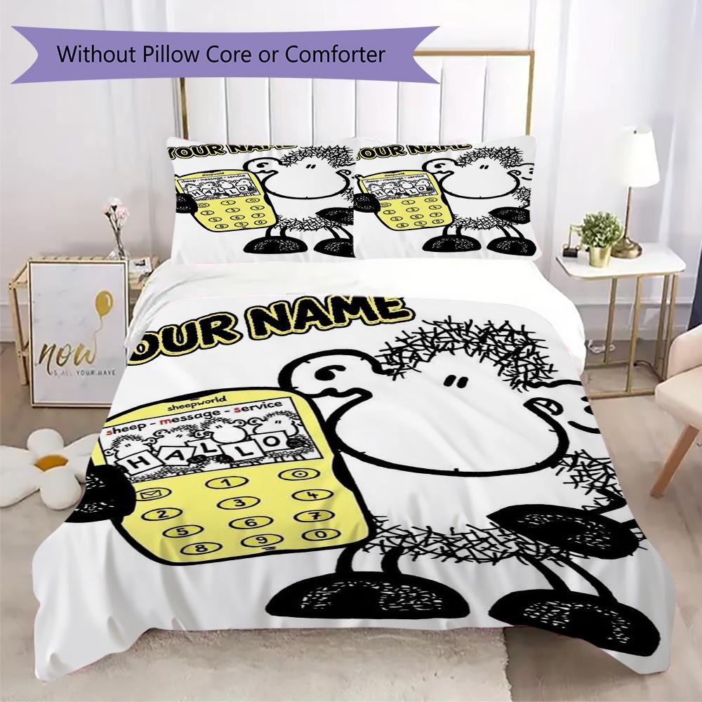 Custom Name Sheepworld Pattern Bedding Uilt Set Uilt Cover Pillowcase Home Decoration Birthday Gift (1*duvet Cover+2*pillowcase Without Core)