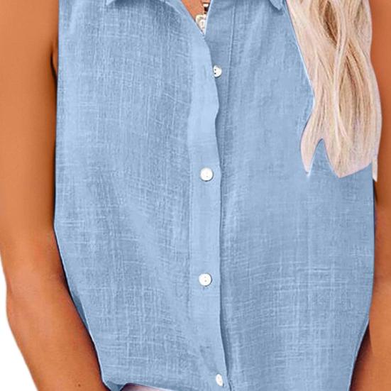 Women Shirt Lapel Sleeveless Button Down Shirt Pure Color Loose Fit