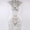 Aesthetic White Bride Sexy Lingerie Set Three Piece Small Skirt with Steel Ring Single Layer Perspective Y2k Tease Sets Women