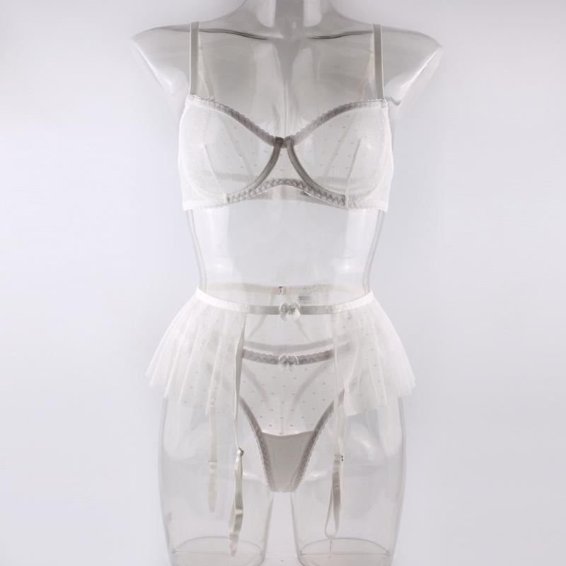 Aesthetic White Bride Sexy Lingerie Set Three Piece Small Skirt with Steel Ring Single Layer Perspective Y2k Tease Sets Women