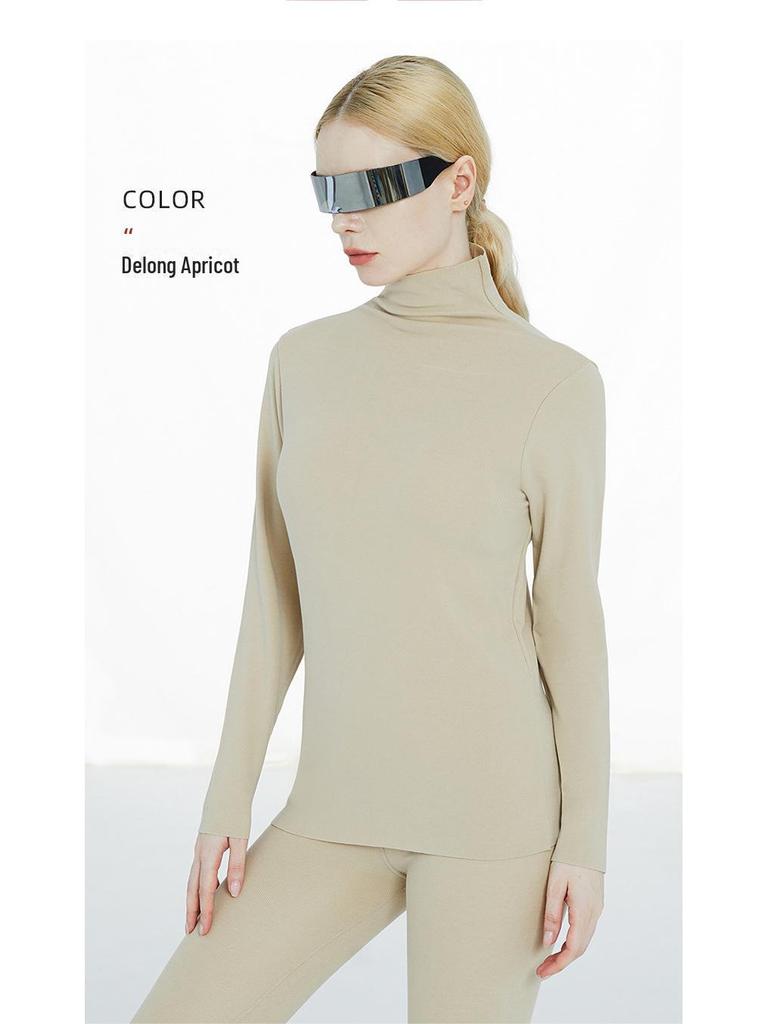 Damski Termiczny Aksamitny Sweter z Golfem i Maską - Odprowadzająca Wilgoć Jesienna Warstwa Bazowa