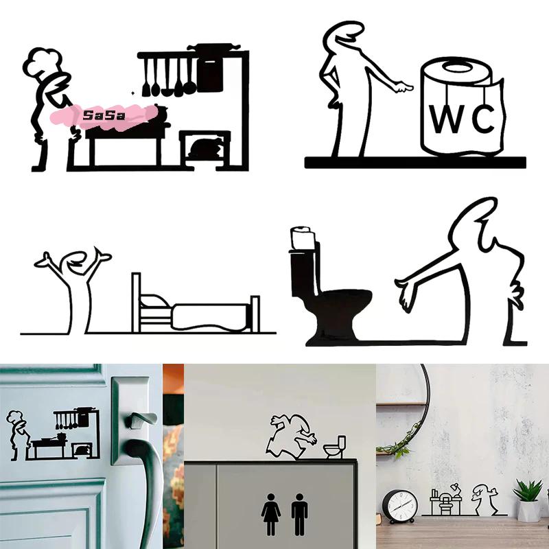 La Linea Minimalist Line Art Door Stickers Cartoon Character Design for Bedroom Kitchen Bathroom Home Decorative Vinyl Decals
