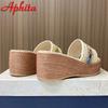Fashion Aphixta New Embroiber Stripted 7cm High Wedge Heels Platform Slides Women Retro Plus Size 43 Slippers Outdoor sexy Beach Shoes