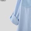 INCERUN Oversized Men Lapel Neck Long Sleeve Striped Patchwork Casual Shirts Tops 