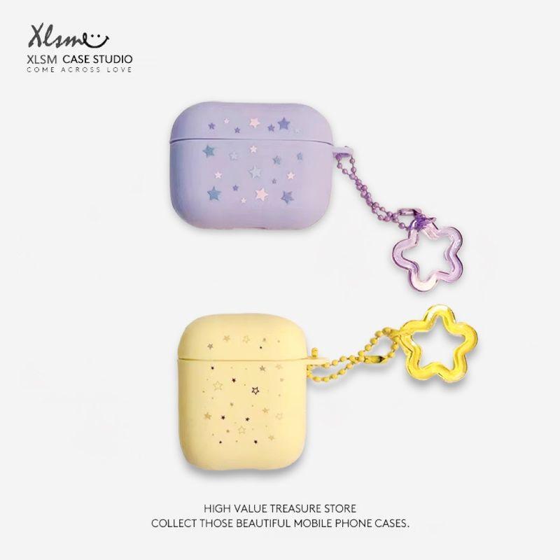 

AirPods Third Generation Drop-Resistant Soft Case Apple Wireless Bluetooth Earbuds Case AirPods Second Generation Earphone Sleeves Protective Case Airpods pro Purple colorful stars + pendant