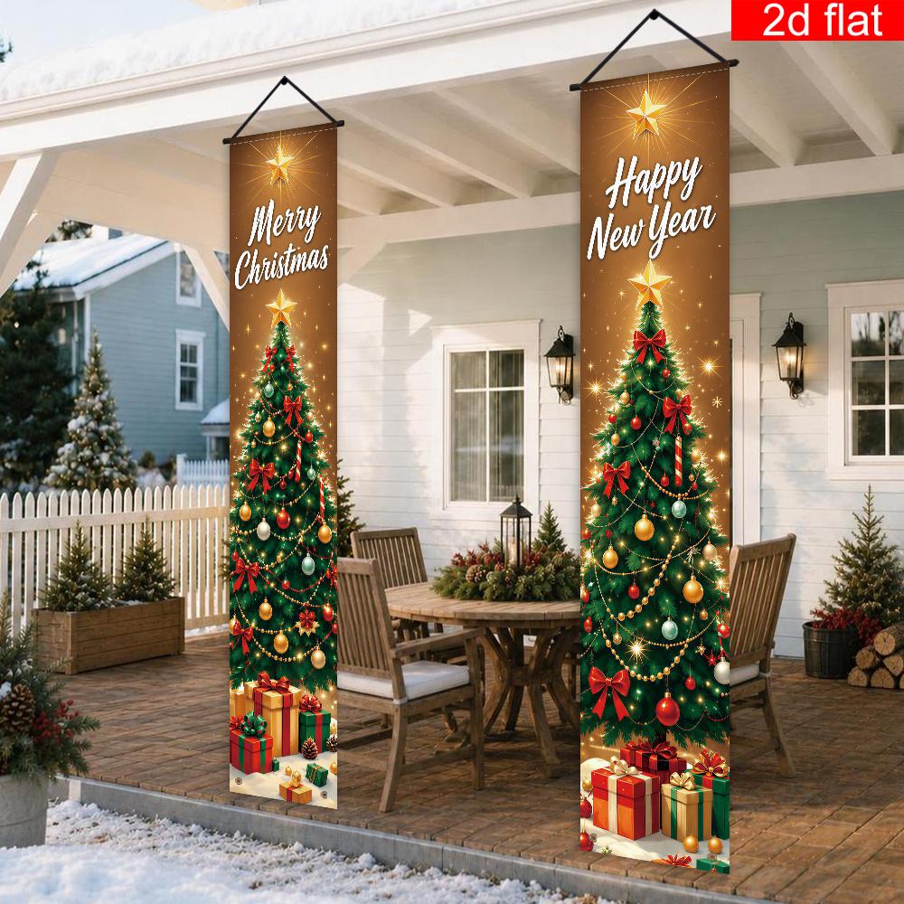 Merry Christmas Porch Sign Tree Box 1 Pair Polyester Indoor Outdoor Decor