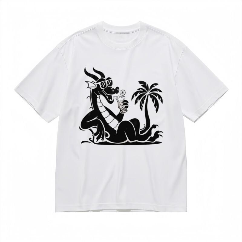 

Men s Trend Breathable Classic T-Shirt Palm Tree Shades Dragon Design Tee 4XL