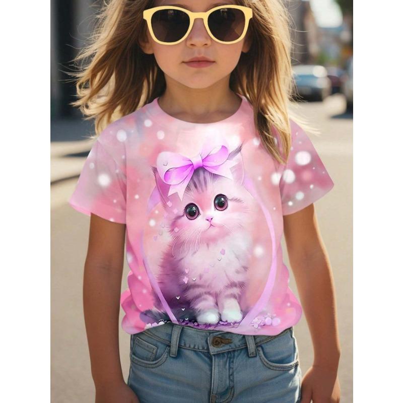 

Верхняя одежда весна-лето с принтом короткий рукав круглый вырез для девочек нижняя часть верхняя футболка 130