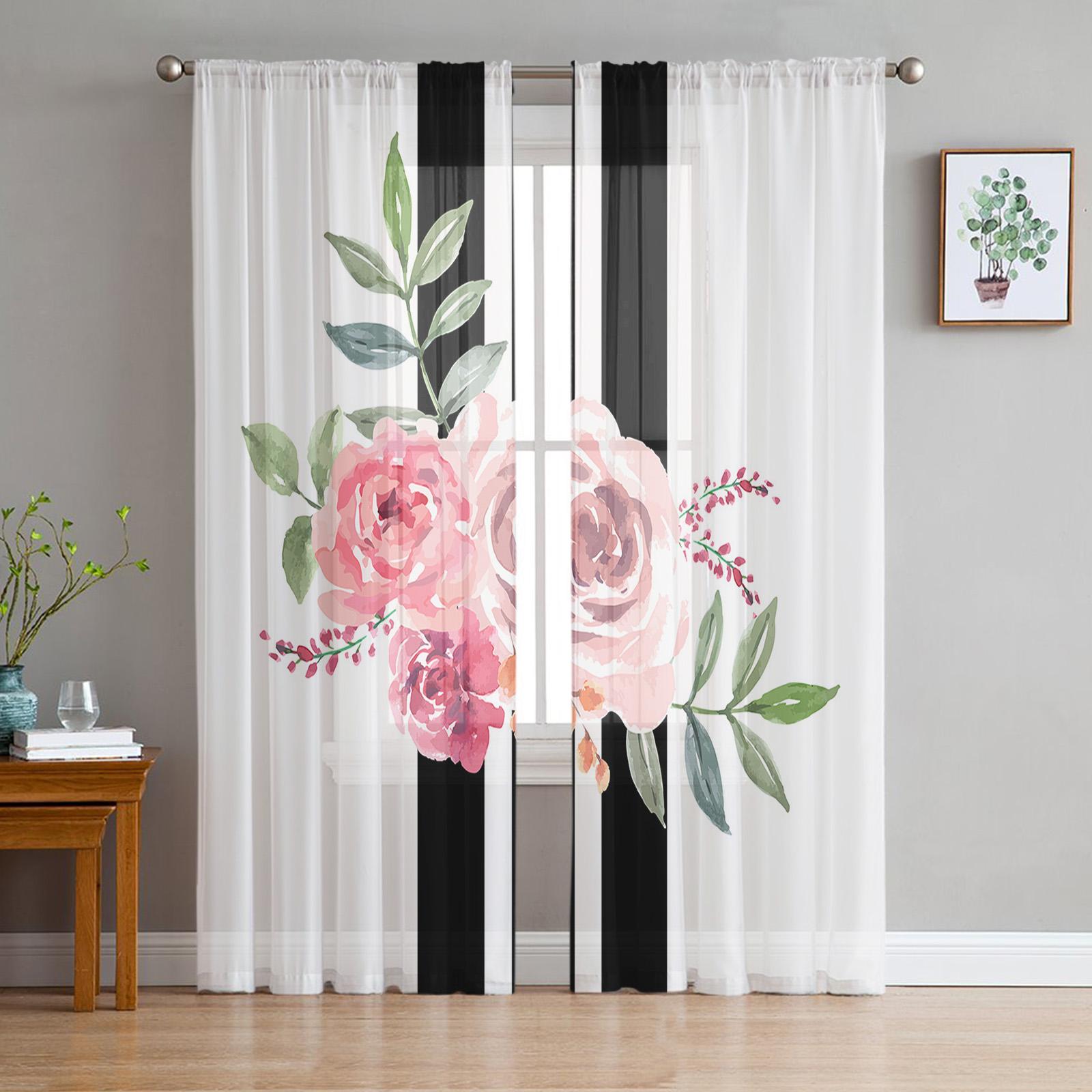 

Черно-белые полосатые тюлевые прозрачные шторы в золотой горошек для гостиной, кухни, детской спальни, вуаль, подвесная занавеска W135 x H114cm