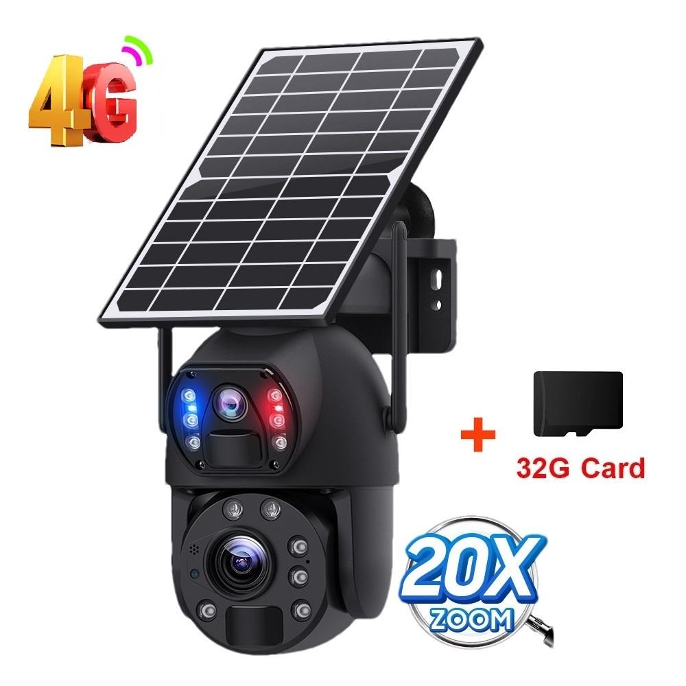 10x/20x Zoom 4G/WIFI Solar Powered Camera, HD Night Vision Security Camera, Solar Panel, PIR Human Motion Detection Monitor