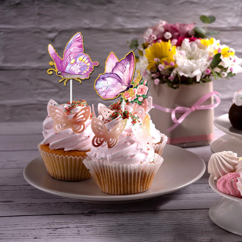 Butterfly Cupcake Toppers, Butterfly Themed Women Birthday Spring Party Decorations Pink and Purple Butterfly Cupcake Toppers
