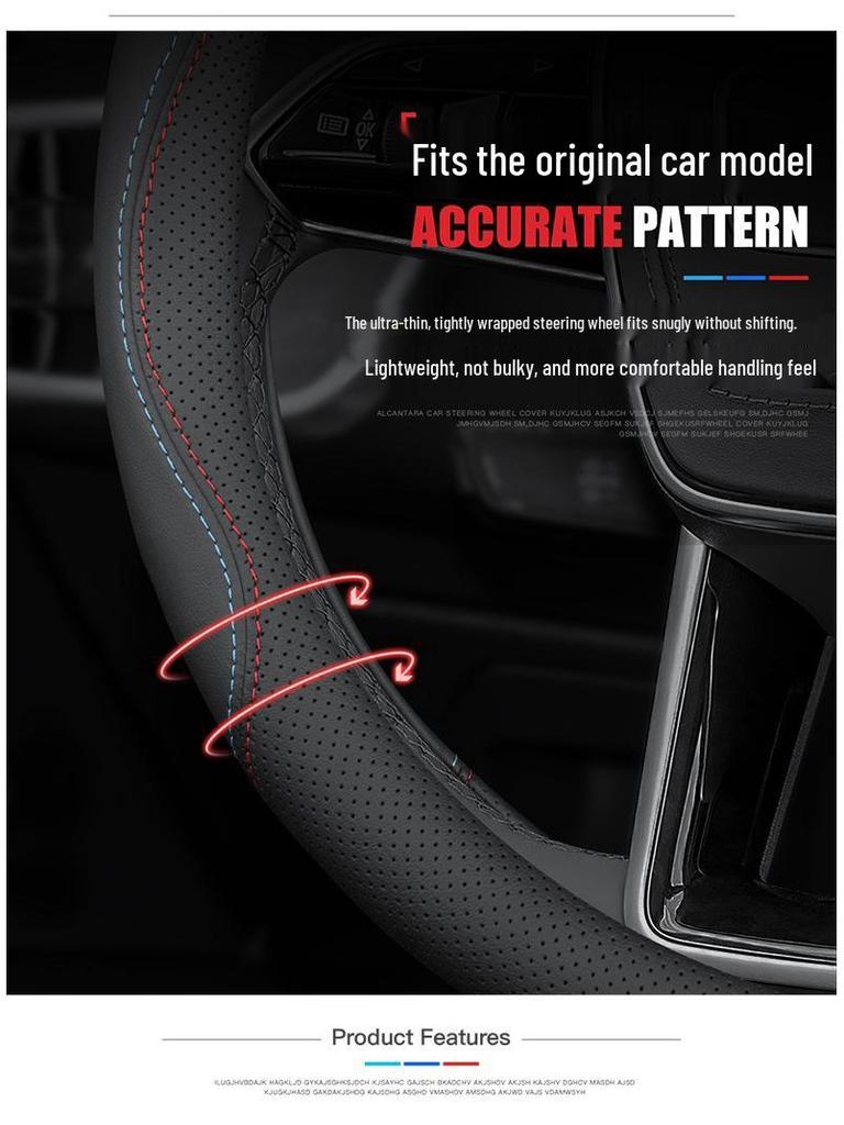 Odorless, non-slip steering wheel cover for BMW i3, i5, ix1, ix3, 5 Series & new energy vehicles; stitch-free design.
