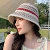 Women Vintage Weave Striped Color Matching Sweet Beach Versatile Sun Shade Casual Bucket Hat